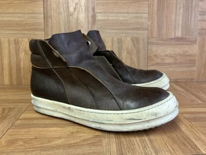 Men's Sz 40 - Rick Owens Island Dunk Leather Slip On Sneakers Shoes Zip Hi Top - Picture 1 of 11