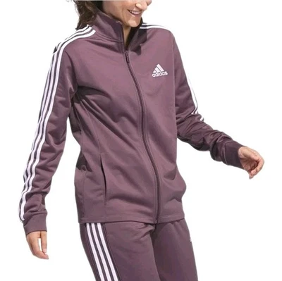 Chaqueta de chándal Adidas para mujer con logotipo de 3 rayas cremallera completa púrpura claro nueva con etiquetas talla M Foto 1 de 4