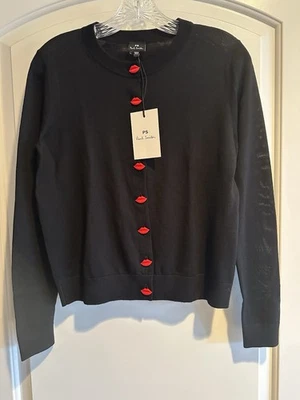 NWT Limited Edition PS By Paul Smith Red Lips Embellished Black Cardigan Size S - Image 1 of 4