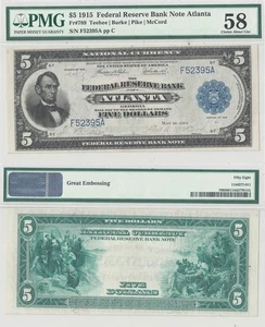 1915 $5 Federal Reserve Bank Note Fr-789 PMG-58 - Picture 1 of 3