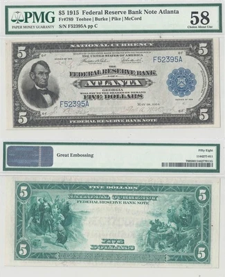 1915 $5 Federal Reserve Bank Note Fr-789 PMG-58 - Image 1 of 3