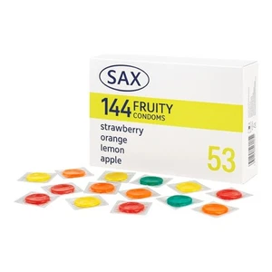 144 Pack SAX Fruity Flavoured Condoms Apple Strawberry Orange Lemon 53mm - Picture 1 of 3