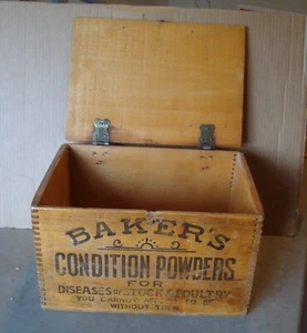 ANTIKE BÄCKER ZUSTAND PULVER SCHWALBENSCHWANZ BOX MIT DECKEL, KEOKUK IOWA - Bild 1 von 10