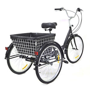 24" 8 Gange mit Einkaufskorb Schwarz Dreirad 3 Räder Fahrrad Adult Tricycle