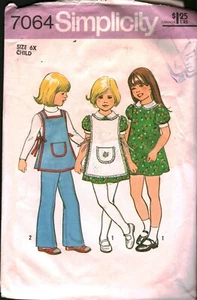 7064 Vintage Simplicity Sewing Pattern Girls 1970s Pants Dress Apron OOP Sew - Picture 1 of 2