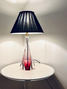 Tischlampe 50er Jahre Val St Lambert rosa & klar Kristall - Bild 1 von 21