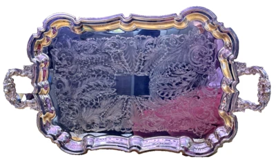 复古镀银脚餐盘管家手柄装饰雕刻洛可可 23.5 — 第 1/4 张图片