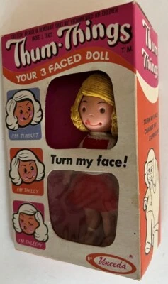 1973 Uneeda Thum-things 3-faced doll NIB 4.5" 70310 Made in British Crown Colony - Image 1 of 4