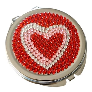 Lovely Metal Dual Mirror Compact Red Crystal Heart 2.5 - Picture 1 of 6