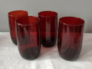 Vintage Lot of 4 Anchor Hocking Ruby Red 4 1/4" Tall Drinking Glasses - Picture 1 of 3