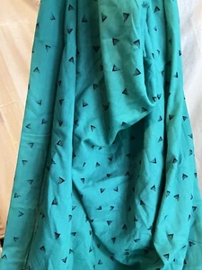 Vintage Cotton Fabric 80s Teal Black triangles 41 in x 131 in Sew green - Picture 1 of 7