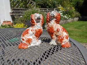 🌟Antique Pair of Staffordshire Wally Dog Spaniels Figurines Mantel - Picture 1 of 12