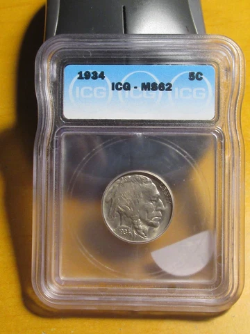 1934 Buffalo Nickel. ICG MS 62 Cover