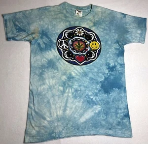 ¡Vintage! Corbata - Teñida Hippie Pot Hoja Cara Sonriente Signo de Paz 1995 Camiseta Grande - Imagen 1 de 5
