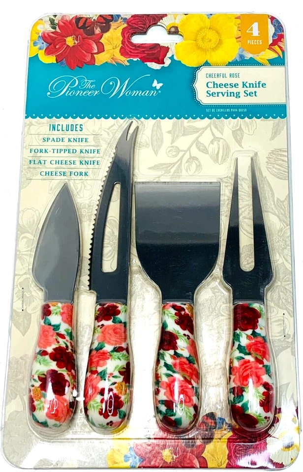 The Pioneer Woman Cheerful Rose Cheese Knife Serving Set 4pc Floral