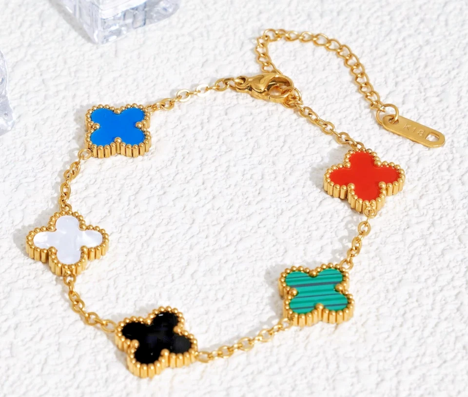 13mm Classic Blumenkette Armband 18 K vergold. Kleeblatt - Bild 1 von 4