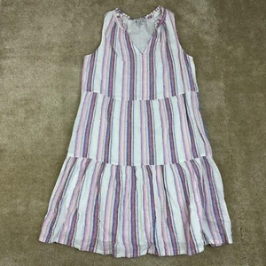 Tommy Bahama Dress M String Of Silver Linen Blend Sundress Coastal Beach resort - Picture 1 of 18