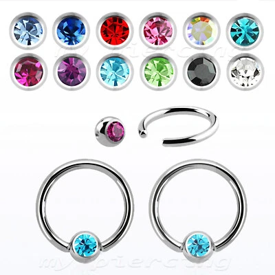 PAIR 20g 18g 16g 14g Surgical Steel CZ Captive Bead Ring Ear Cartilage Nose Ring - Image 1 of 4