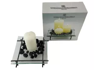 International Silver Decorative Candle Set with Glass Plate & Stand - Picture 1 of 5