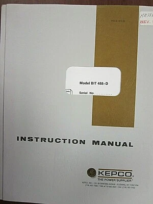 Kepco Digital Programming Card Model BIT 488-D Instruction Manual  - Image 1 of 2