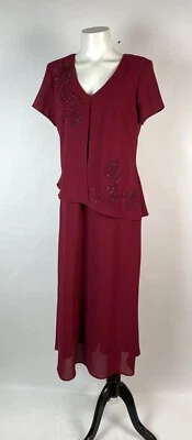 Positive Attitude embroidered beaded floral red V-Neck Midi Dress 12P - Image 1 of 4