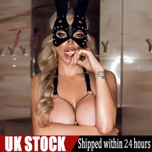 Women Roleplay Catwoman Rivets PU Leather Masks Erotic Rave Masquerade Costumes - Picture 1 of 9