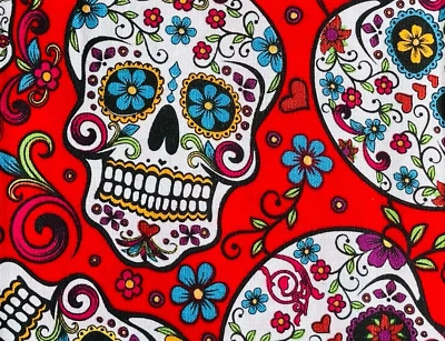 Día de los Muertos (Día de Muertos) Calaveras de Azúcar Tela Algodón Cuarto Graso 18”x21” Foto 1 de 4