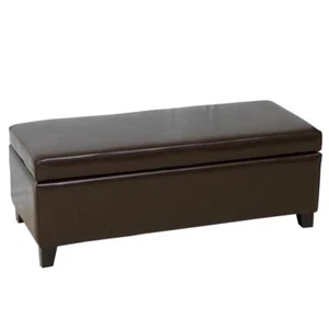 Noble House Storage Bench Bonded Leather with Dark Brown Birch Legs Brown - Picture 1 of 10