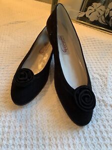 NWT Vintage Pappagallo Black Suede Flats With Rosette, 8N