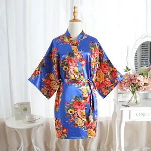 Womens Flower Nightgown Bridesmaid Robes Bridal Bath robe Silk V-neck BathRobe - Picture 1 of 32