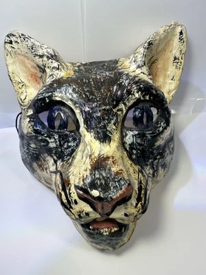 MASQUE ARRAYED CAT MASK HANDMADE SAUSALITO CA USA VINTAGE - Image 1 of 4