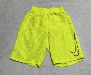 Nike Athletic Shorts Boys Large Venom Yellow Logo Volley Swim Shorts 12 - 13 Yrs - Picture 1 of 10