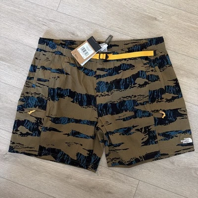 Pantalones Cortos Para Hombre The North Face XXL Paramount Horizon Azul Tostado Cinturón Estampado Montaña Foto 1 de 4