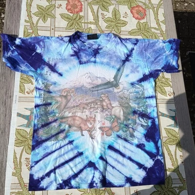 Vintage Lisa Chapman Graphics Nature Wildlife Blue Tie Dye Mountain T Shirt XL - Image 1 of 4