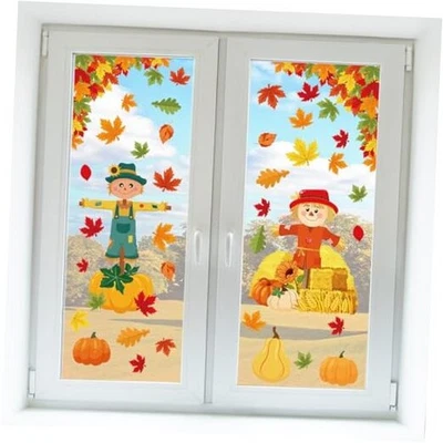 9 Листов осени окна зажимы, День благодарения окна наклейки тыквы кленовый лист  - Изображение 1 из 4