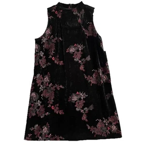 Beige by eci Blk Velvet Shift Dress Sleeveless Floral Embroidered Party Cocktail - Picture 1 of 10