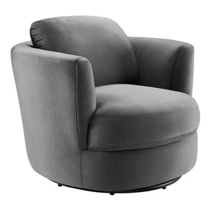 Modway Pirouette Performance Velvet Swivel Fabric Armchair in Gray - Picture 1 of 4