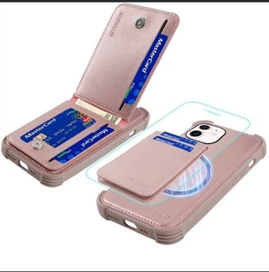 Funda de cuero para iPhone 12 y 12 Pro, oro rosa, MONASAY Magwallet - Imagen 1 de 6
