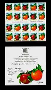 #3493-3494 MNH, APPLE and ORANGE BOOKLET, 20X34 CENT FV $6.80 (2001) - Picture 1 of 4