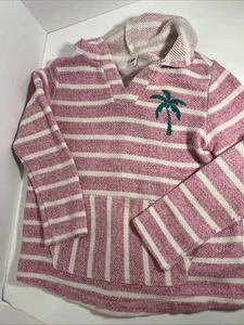 Old Navy Pink Stripe Hoodie With Palm Tree- Girls Size 8 - Picture 1 of 6