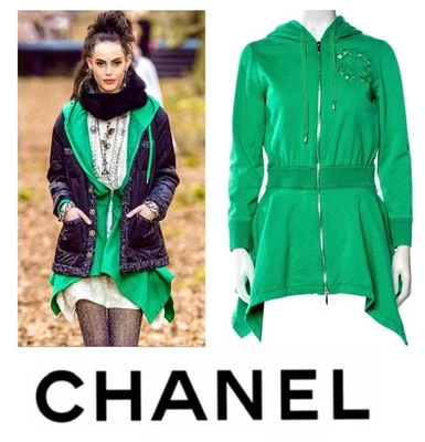 5K Chanel 2018 Green Logo Sweater Hoodie Top 34 36 38 2 4 6 Coat Jacket XS S M - Image 1 of 4