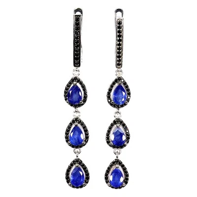 Pendientes de plata esterlina Black Friday zafiro azul pera 6x4 mm espinela joyería 8 Foto 1 de 4