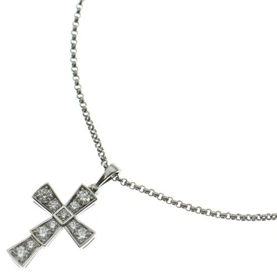 Pingente de colar de corrente Bvlgari Serpenti pequena cruz diamante Au750WG branco usado - Imagem 1 de 4