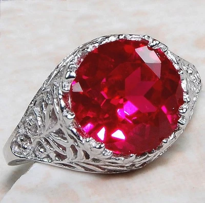 4CT Treated Ruby 925 Solid Sterling Silver Filigree Style Ring Jewelry Sz 8 F6-7 - Image 1 of 3