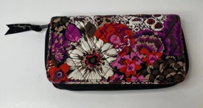Cartera Vera Bradley Púrpura Floral Cremallera Alrededor Muñequera Cebra Estampado Tigre Interior Foto 1 de 4