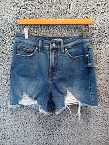 Jeans denim effetto invecchiato Good American Cutoff pantaloncino donna 6/28 blu prosciutto - Foto 1 di 7