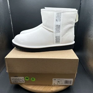 UGG Classic Mini Side Logo II Womens Size 11 Boots White Leather Winter Snow NEW - Picture 1 of 7
