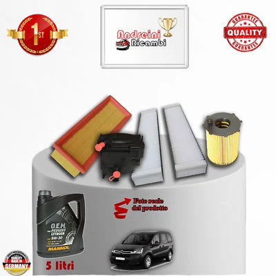 KIT TAGLIANDO FILTRI + OLIO xCITROEN BERLINGO II 1.6 HDi 66KW 90CV DAL 2008 ->