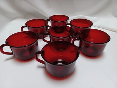 Juego de 6 tazas de té vintage de vidrio rojo rubí Arcoroc Francia más 1 bonificación. EC Foto 1 de 4