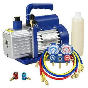 A/C Manifold Gauge Kit R134A 4FT Hose & 3.5CFM 1/4HP HVAC Air Vacuum Pump Combo - Picture 1 of 12